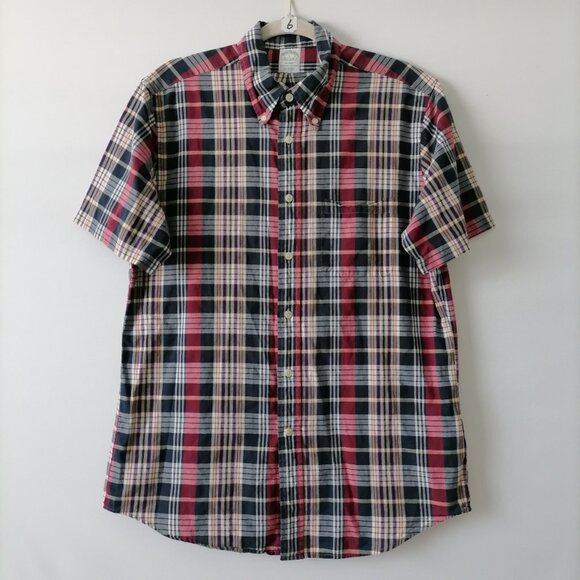 Brooks Brother Men Multicolor Short Sleeve Plaid Button Down Collar Shirt Size L - Picture 1 of 7